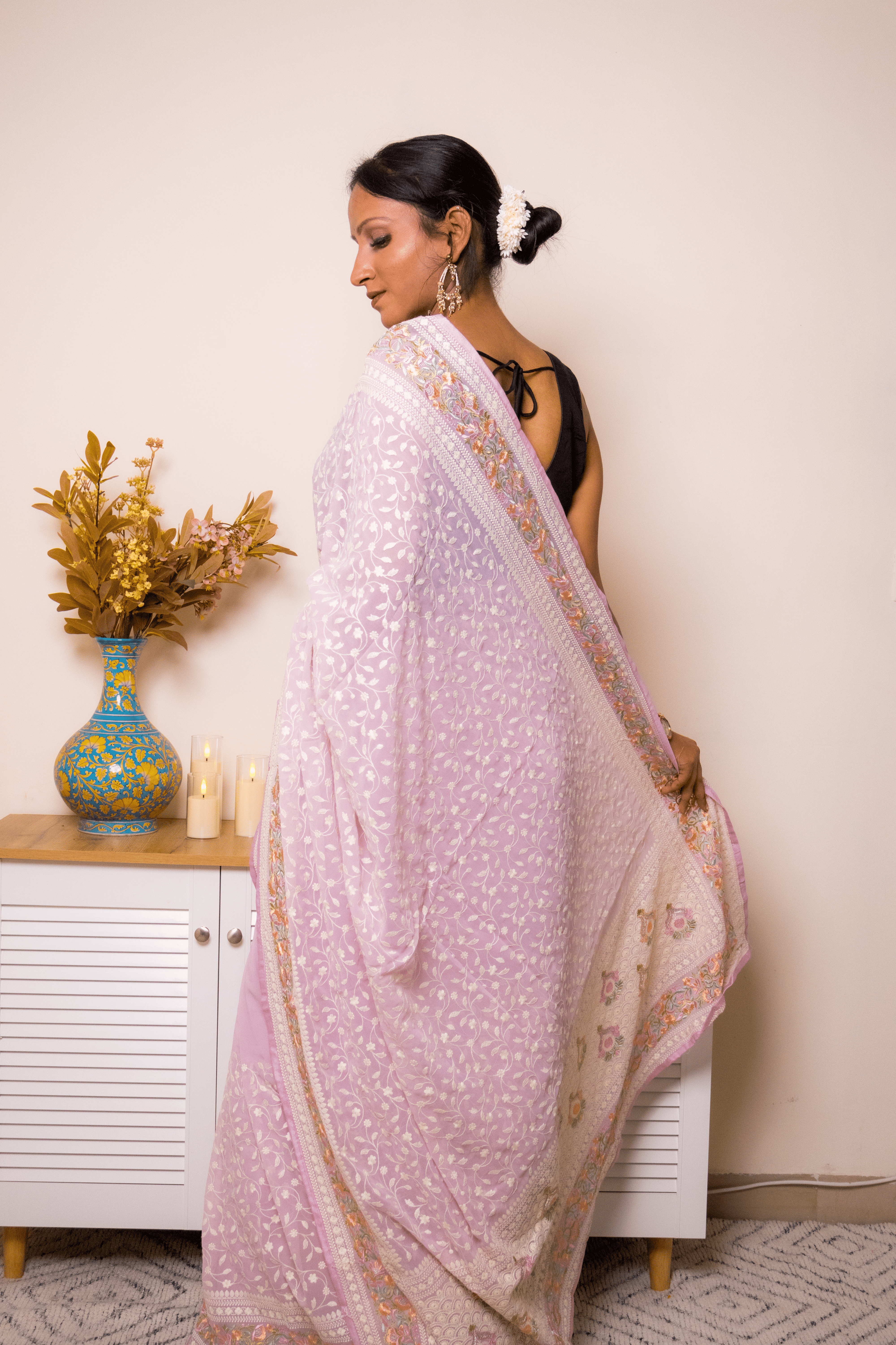 Lilac Lucknawi Chikankari Georgette Saree - IMG_1497