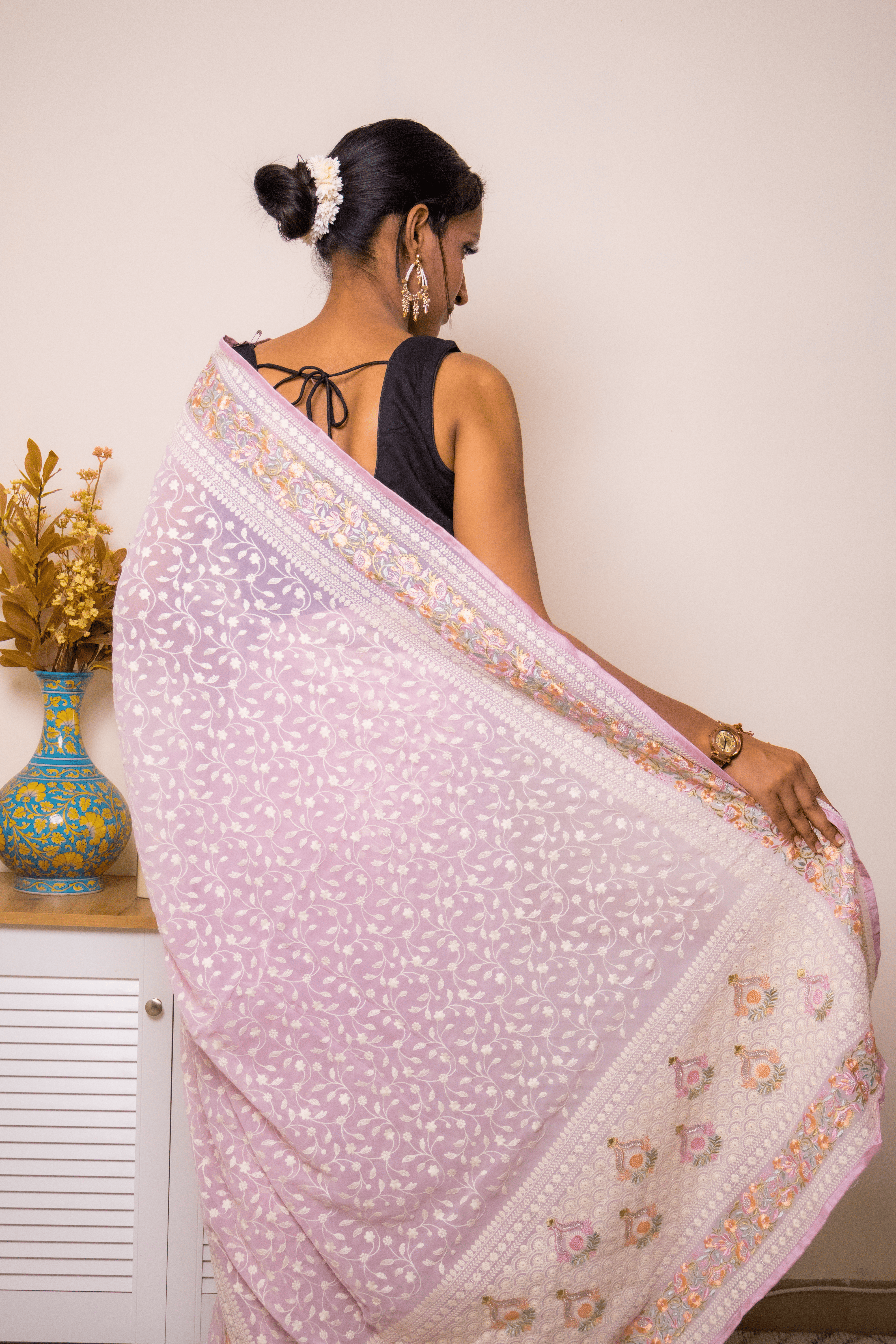 Lilac Lucknawi Chikankari Georgette Saree - IMG_1499