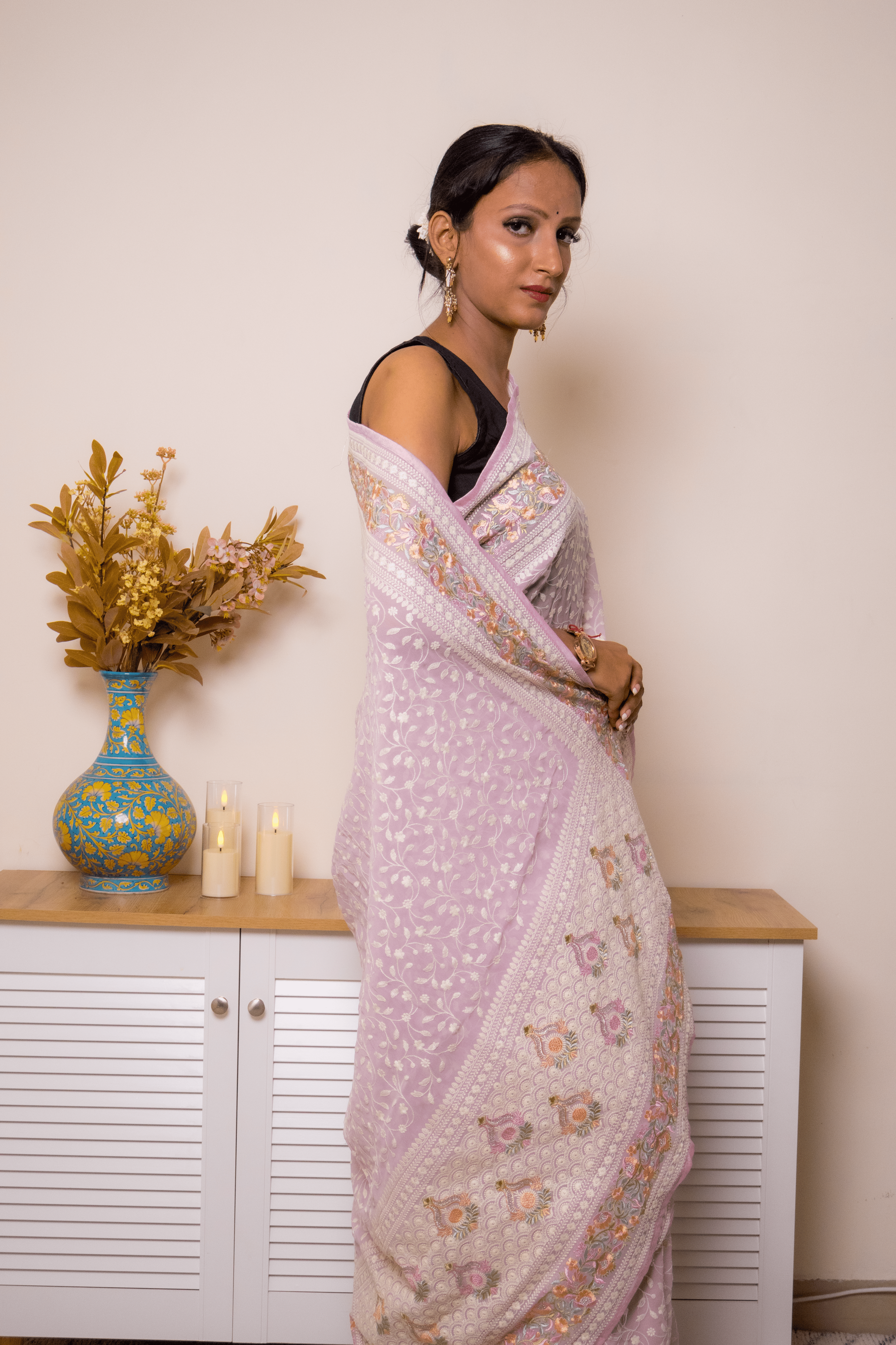 Lilac Lucknawi Chikankari Georgette Saree - IMG_1500