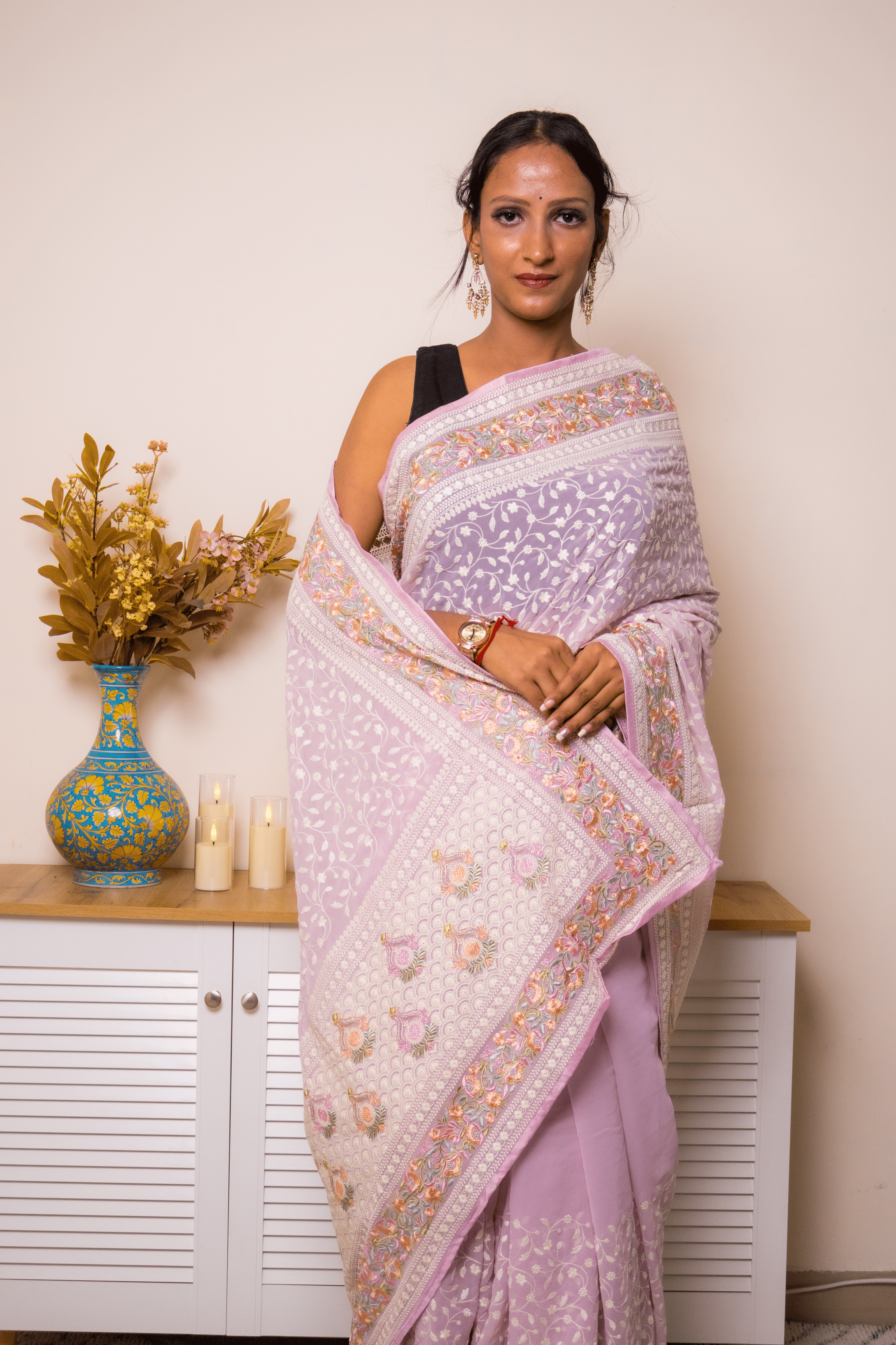Lilac Lucknawi Chikankari Georgette Saree - IMG_1501