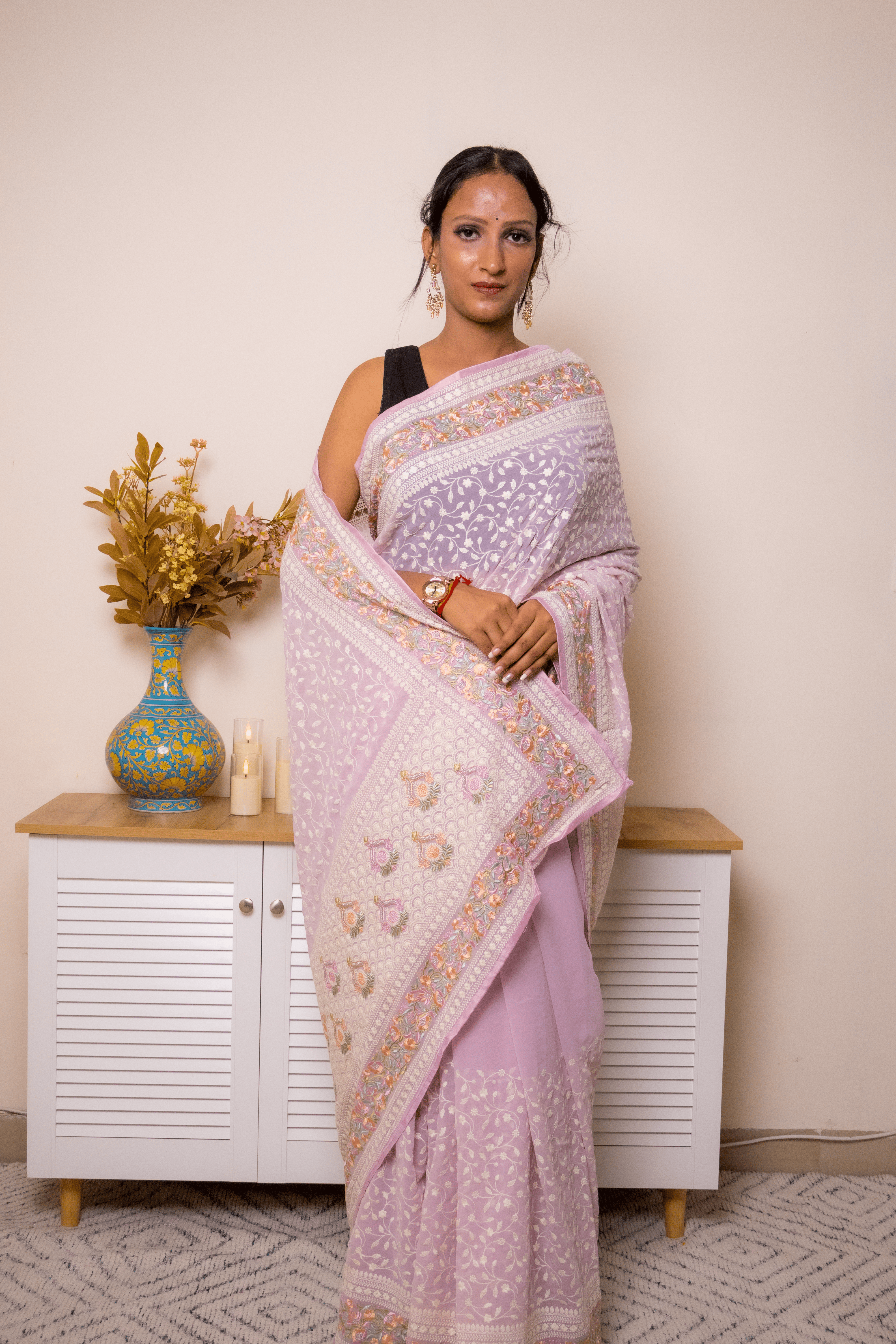 Lilac Lucknawi Chikankari Georgette Saree - IMG_1503