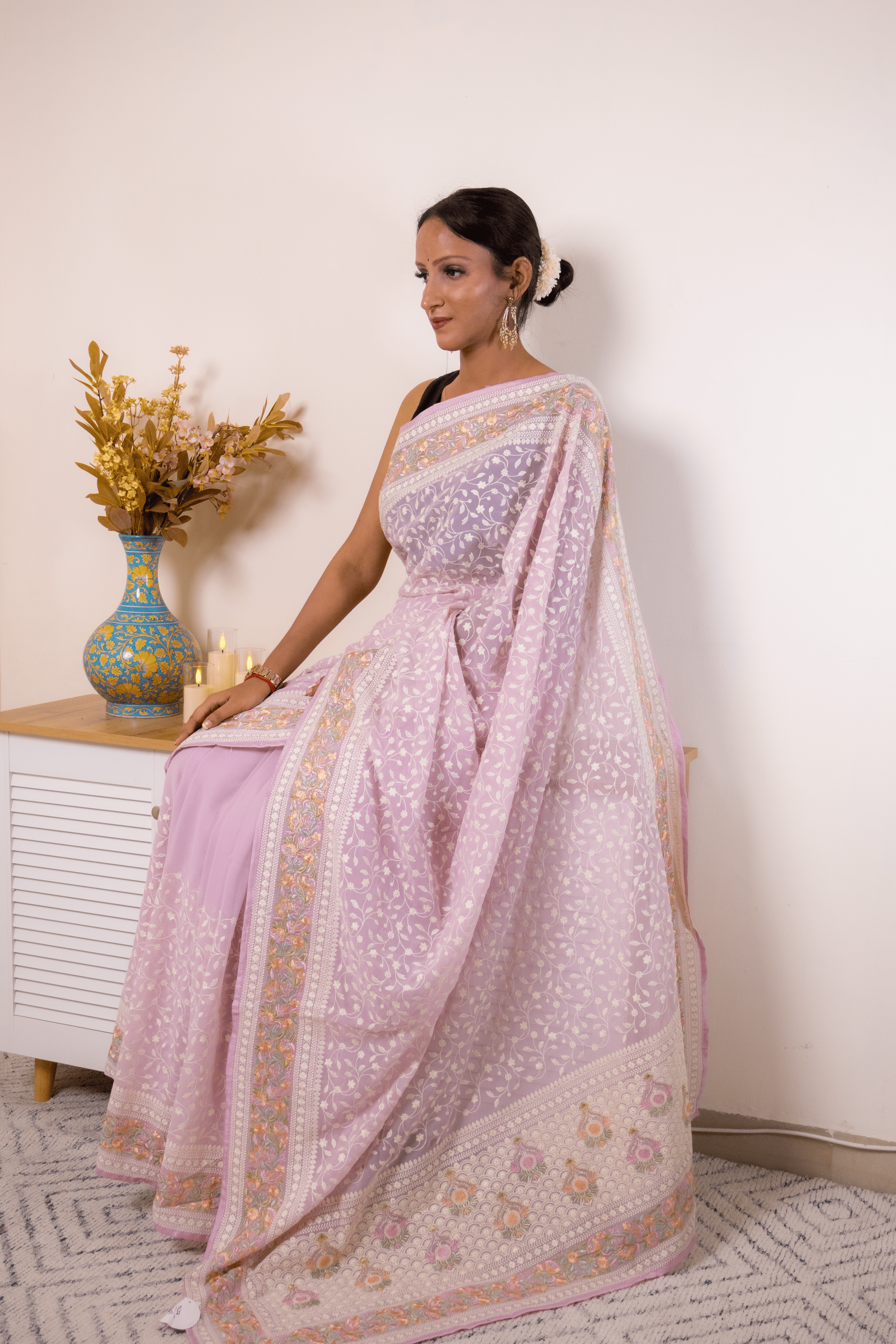 Lilac Lucknawi Chikankari Georgette Saree - IMG_1505