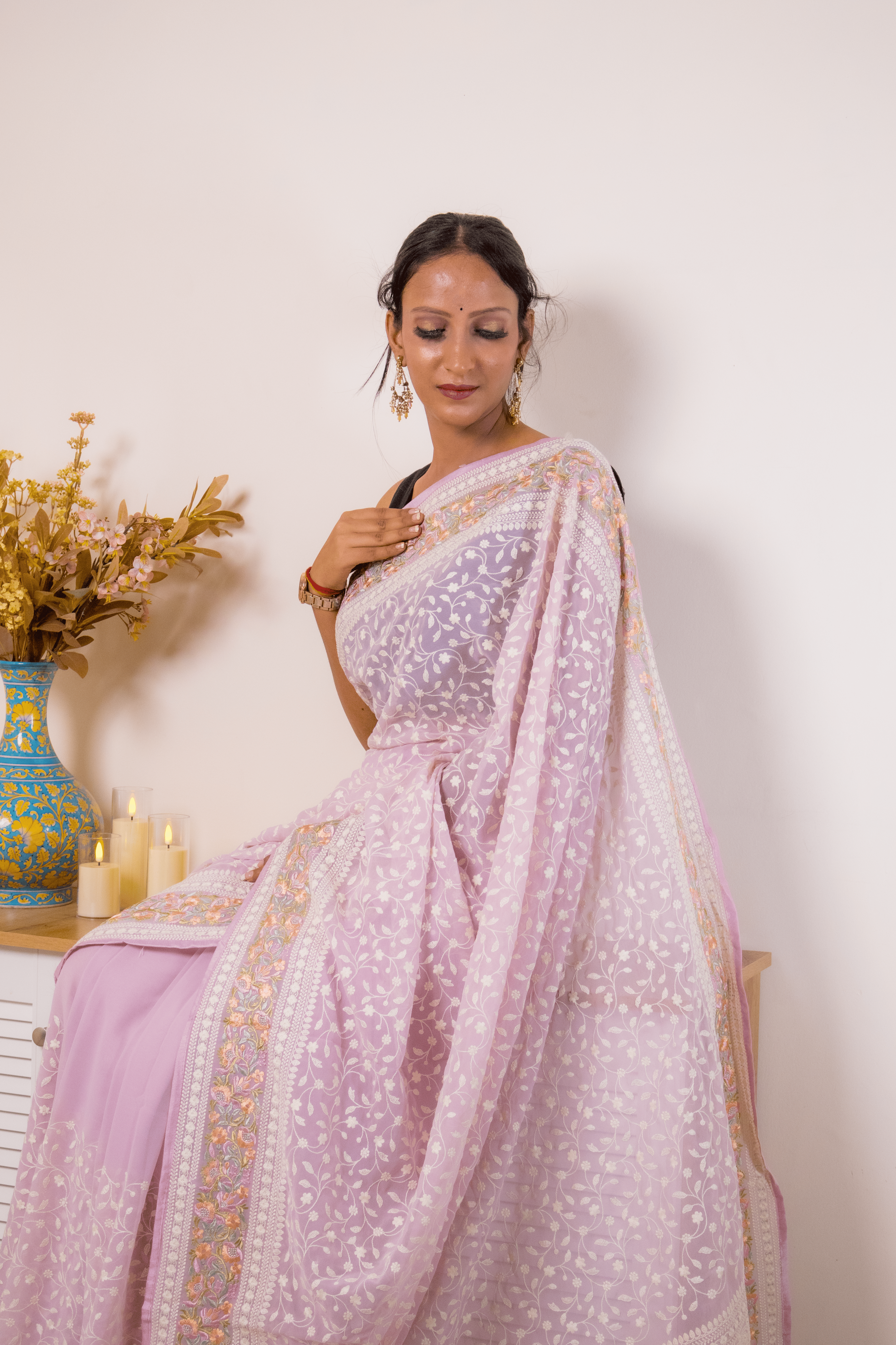 Lilac Lucknawi Chikankari Georgette Saree - IMG_1506