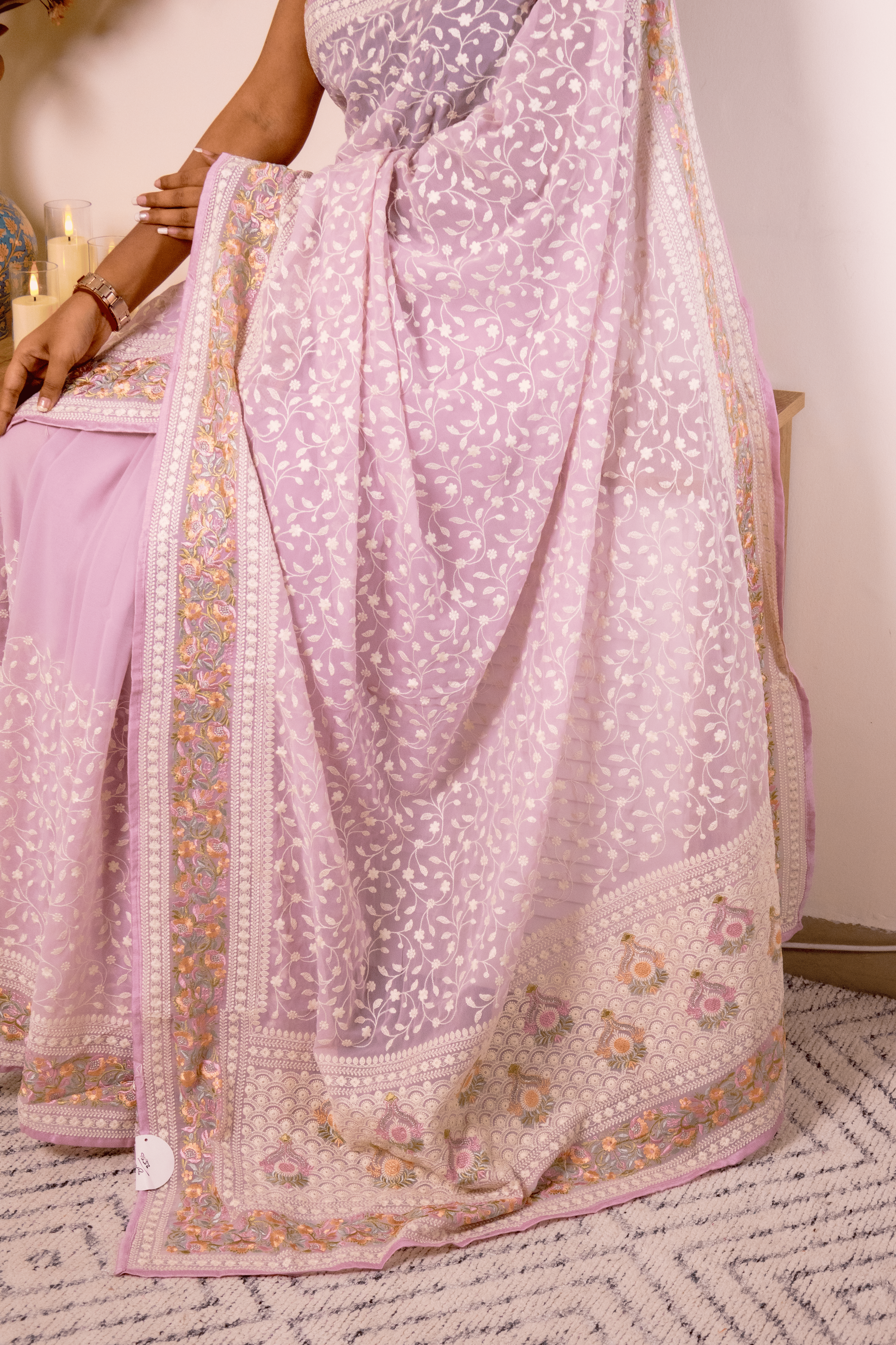 Lilac Lucknawi Chikankari Georgette Saree - IMG_1508