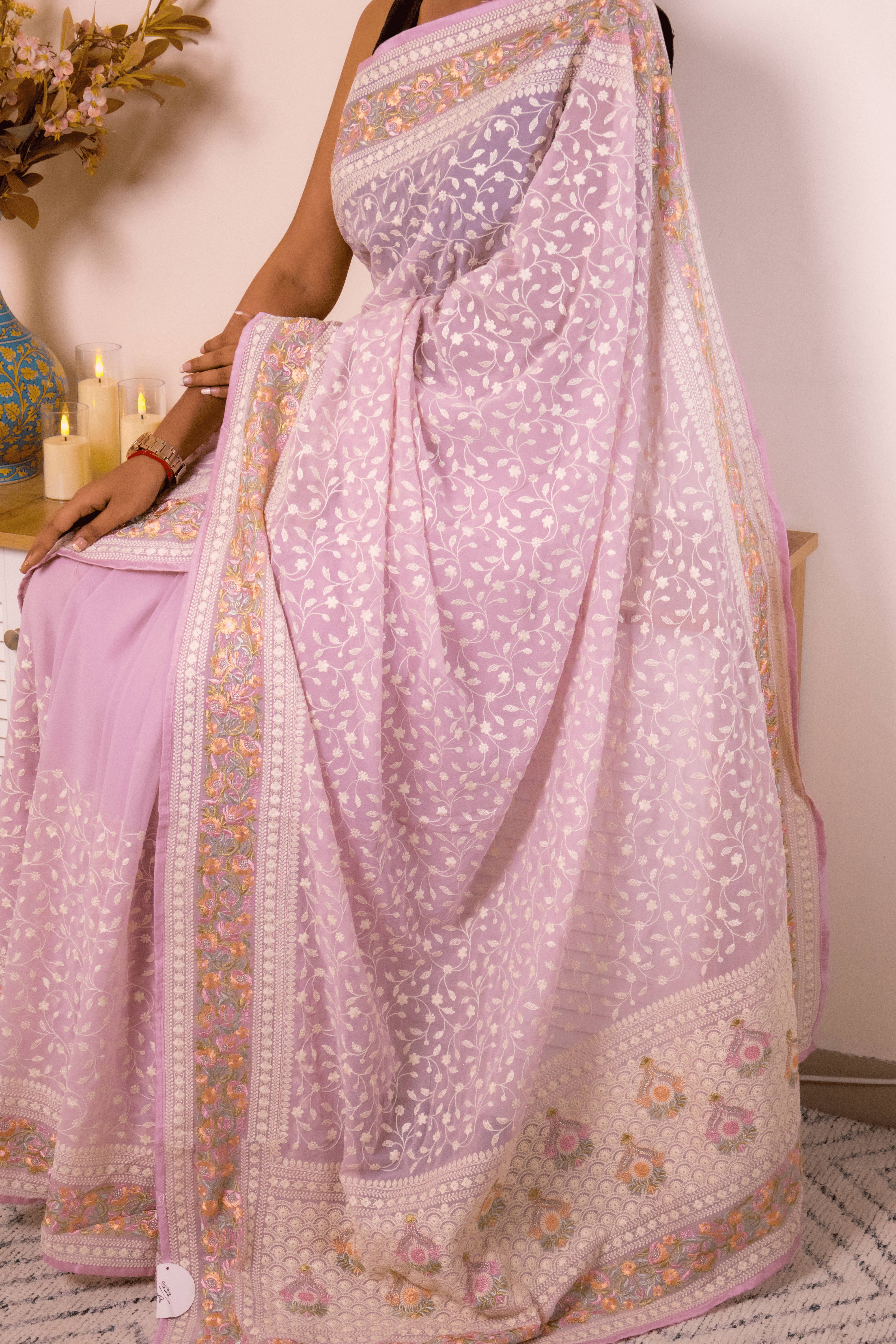 Lilac Lucknawi Chikankari Georgette Saree - IMG_1510