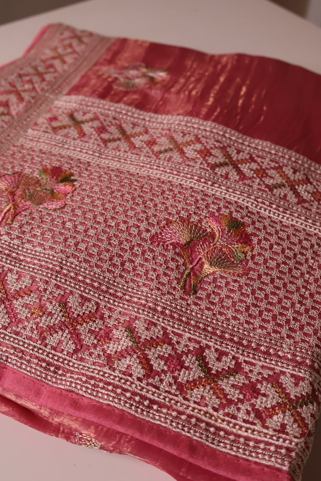 Chikankari with Zari Buta Border in Fuchsia