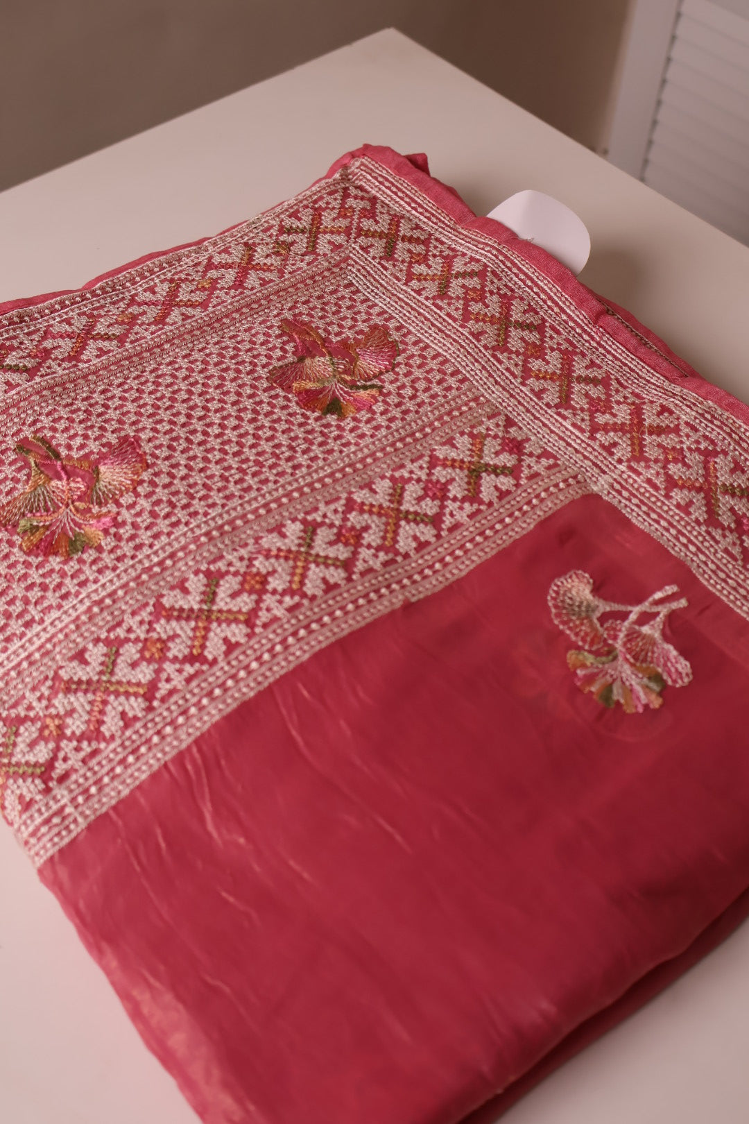 Chikankari with Zari Buta Border in Fuchsia