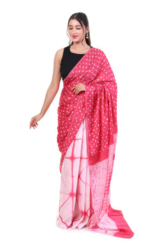 Carnation Pink Shibori X Bandhani Saree