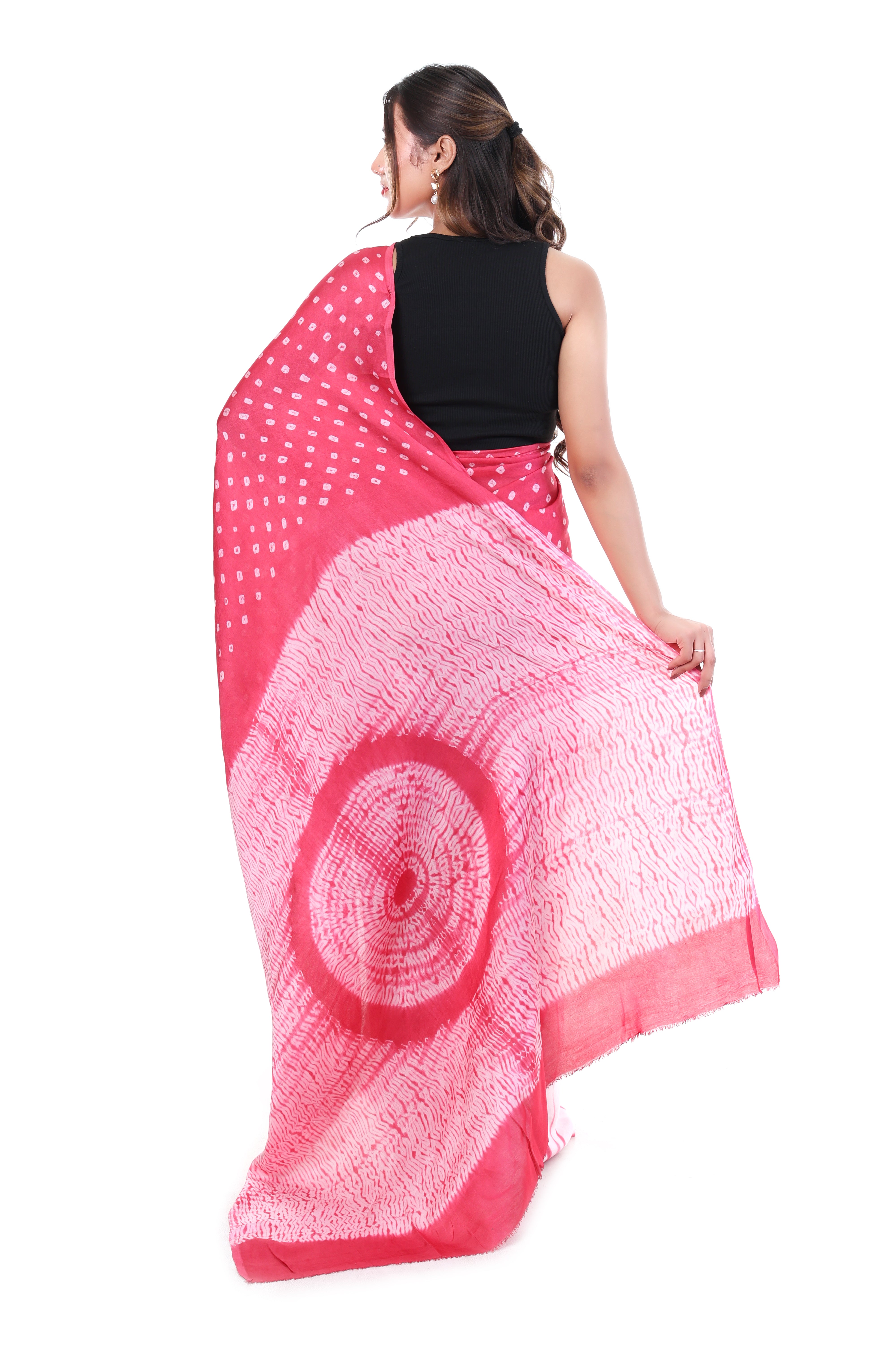 Carnation Pink Shibori X Bandhani Saree