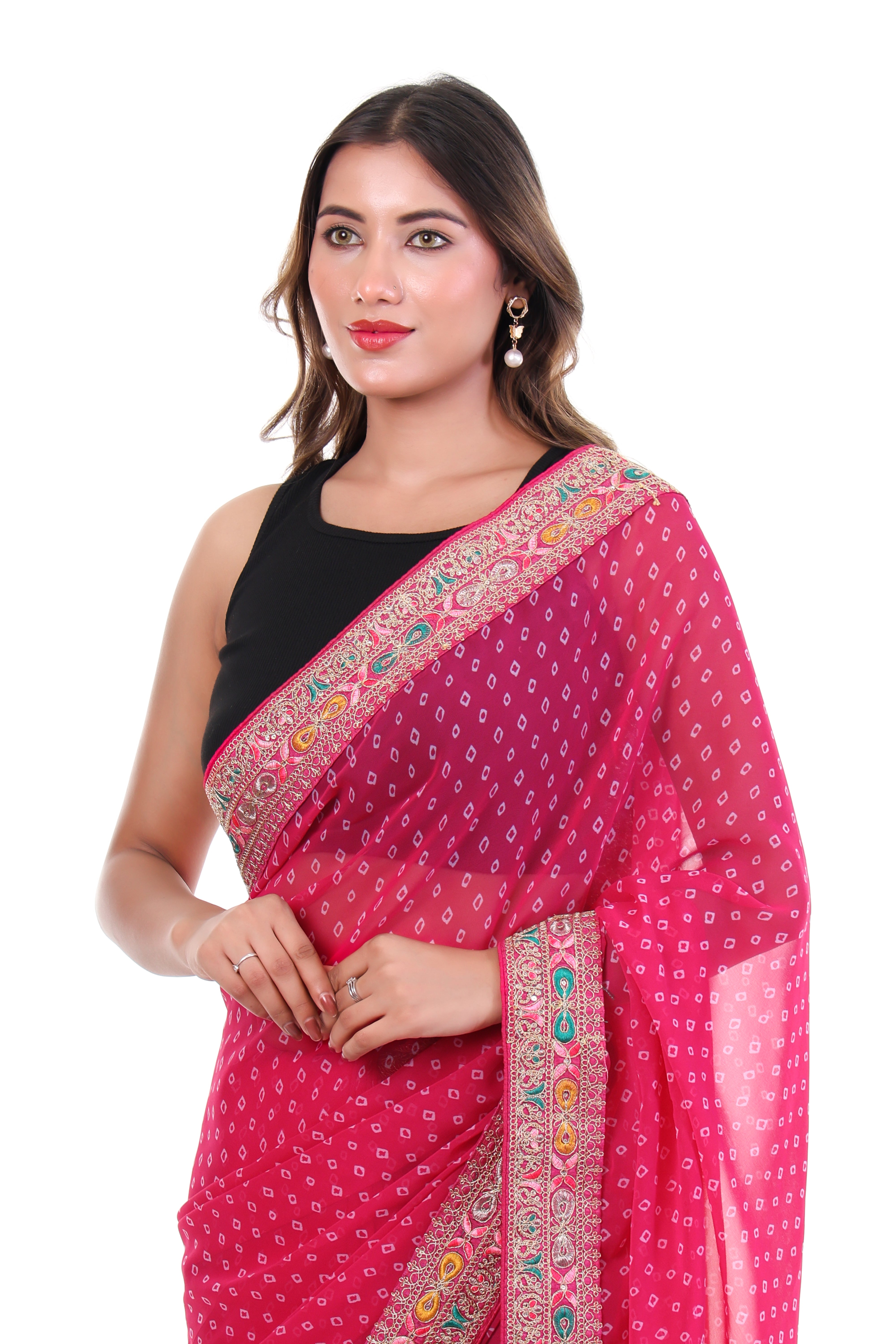 Fuchsia Pink Bandhani Saree
