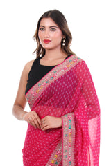 Fuchsia Pink Bandhani Saree