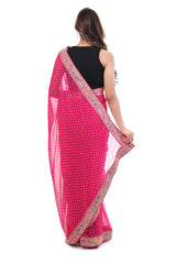Fuchsia Pink Bandhani Saree