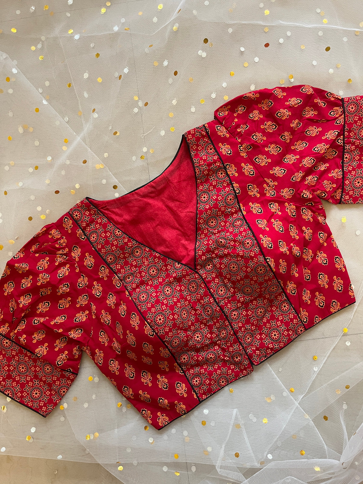 Elegant Red Printed Blouse for Sarees