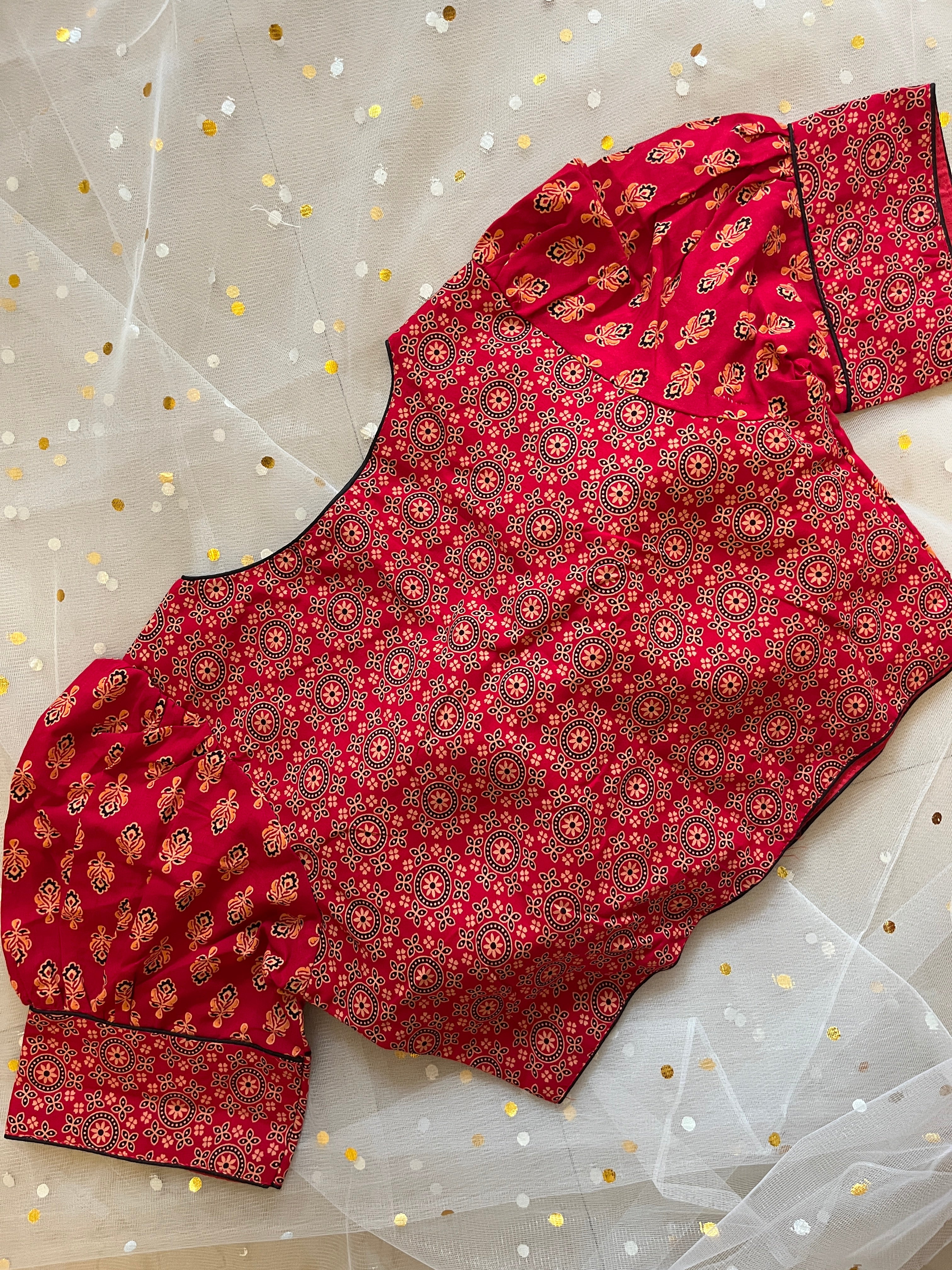 Elegant Red Printed Blouse for Sarees