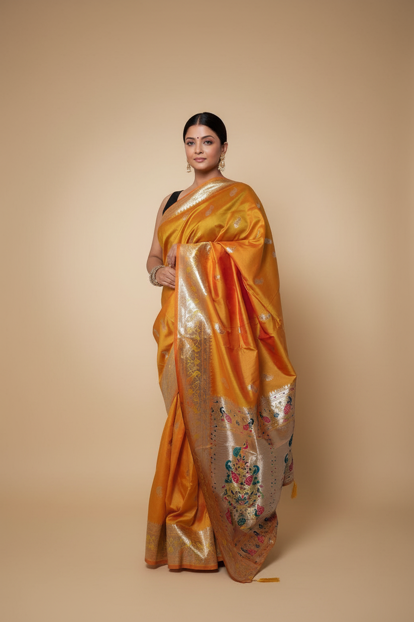 Saffron Paithani Silk Saree with Multicolor Zari Pallu - PXL_20251009_183946259.RAW-01.COVER_edited