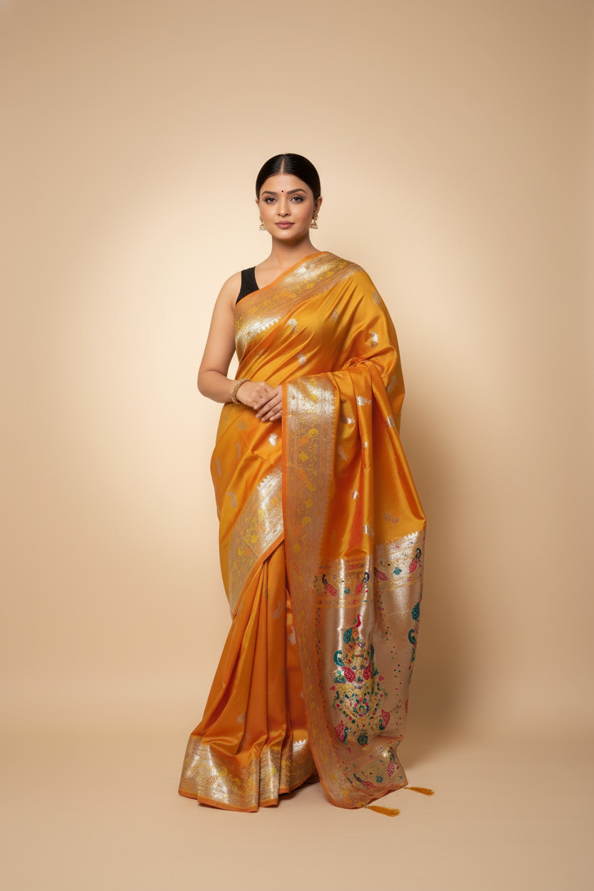 Saffron Paithani Silk Saree with Multicolor Zari Pallu - PXL_20251009_184012132.RAW-01.COVER_edited