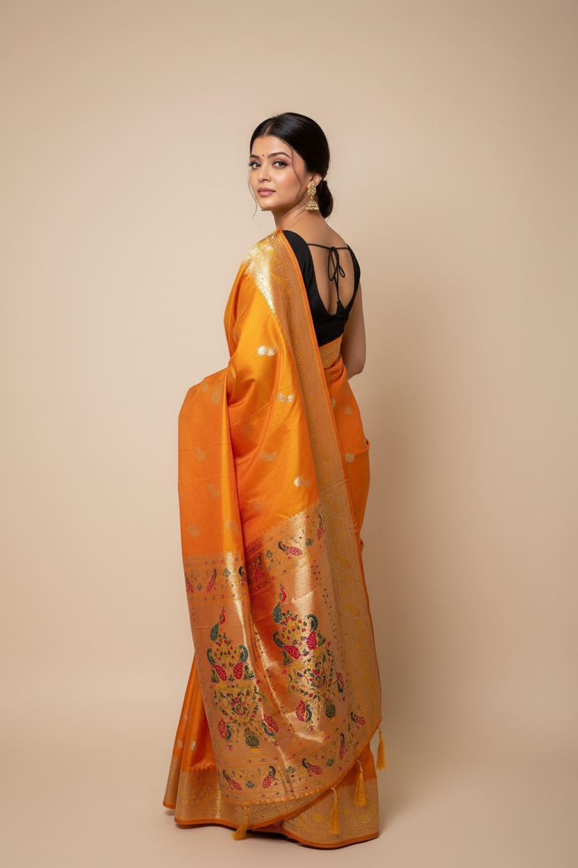 Saffron Paithani Silk Saree with Multicolor Zari Pallu - PXL_20251009_184123378.RAW-01.COVER_edited