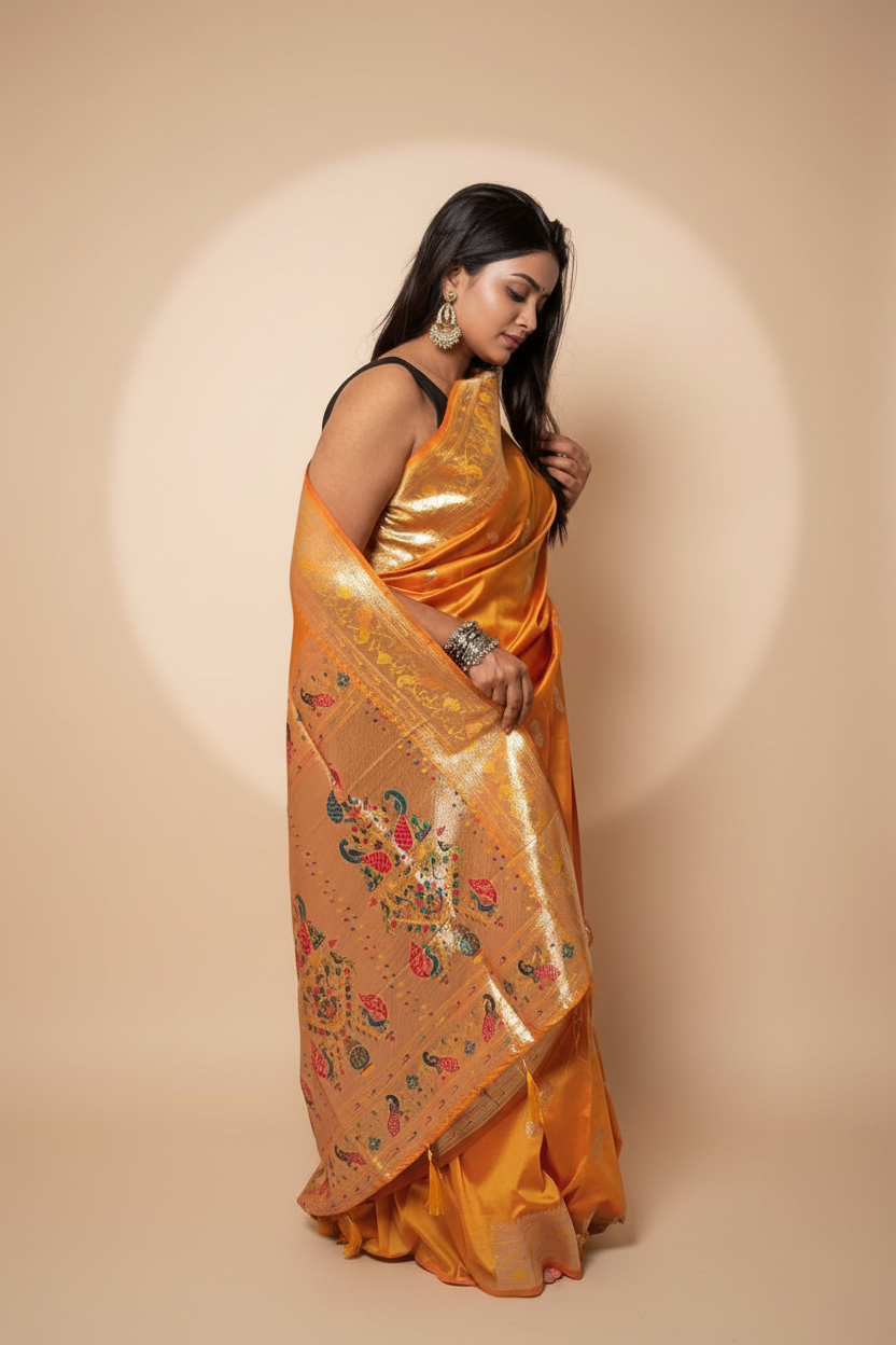Saffron Paithani Silk Saree with Multicolor Zari Pallu - PXL_20251009_184157567.RAW-01.COVER_edited