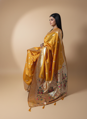 Mustard Yellow Paithani Silk Saree with Multicolor Zari Pallu (VS-ZFY355) - 7