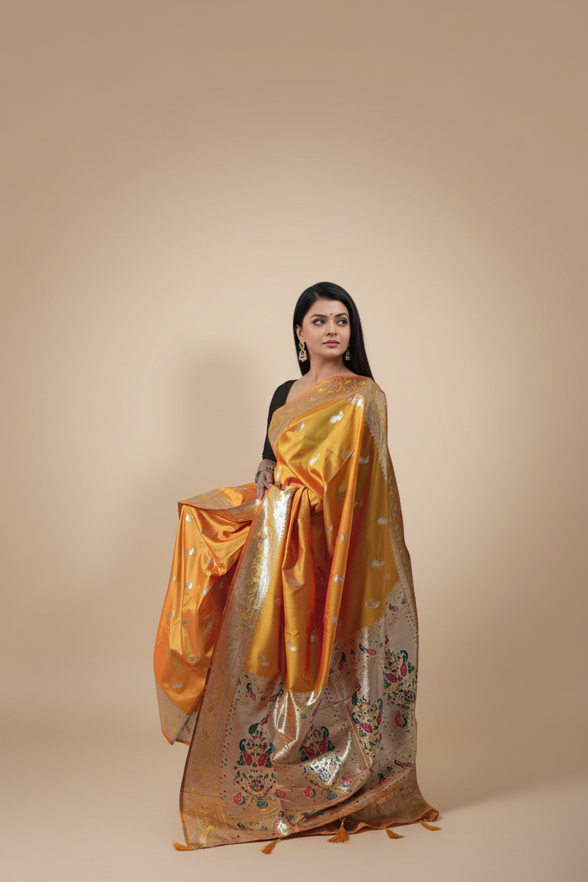 Saffron Paithani Silk Saree with Multicolor Zari Pallu - PXL_20251009_184434212.RAW-01.COVER_edited