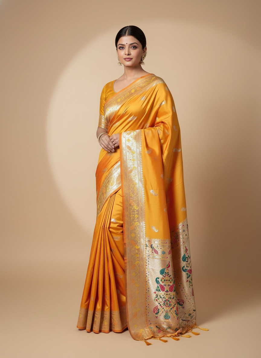 Saffron Paithani Silk Saree with Multicolor Zari Pallu - PXL_20251009_184442573.RAW-01.COVER_edited