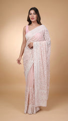Lucknawi Chikankari Georgette Saree in dusty rose pink