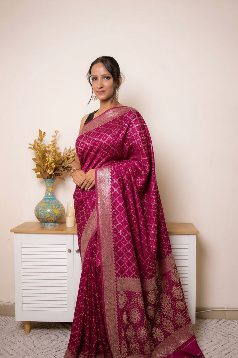 Pink Gharchola georgette saree with Banarasi border (VS-TRP034)