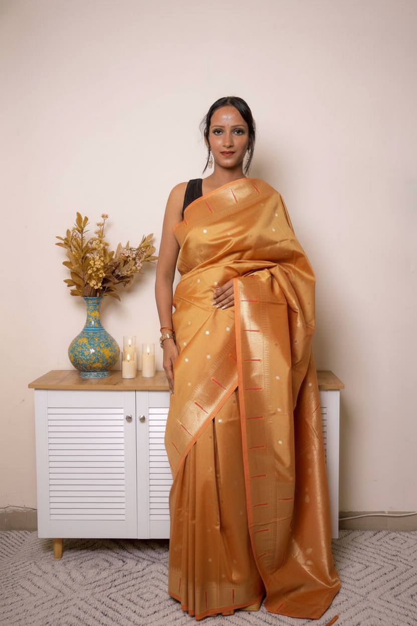 Sage Green Paithani Silk Saree with Gold Zari Pallu — mustard_yellow - 2