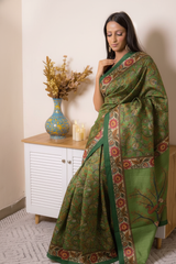Elegant Madhubani Tussar Silk Saree — green - 2