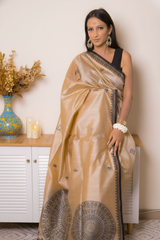 Elegant Worli Art Tussar Silk Saree — black - 2