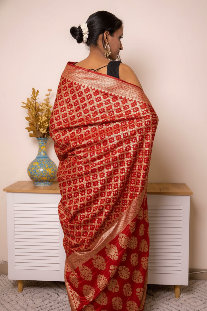 Maroon Red Gharchola Georgette Saree With Banarasi Border (VS-TRP034) - 3