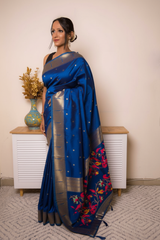 Sage Green Paithani Silk Saree with Gold Zari Pallu — aegean - 4