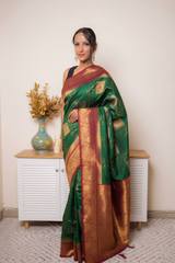 Fuchsia Paithani Silk Saree with Gold Zari Border — light_green_red - 4