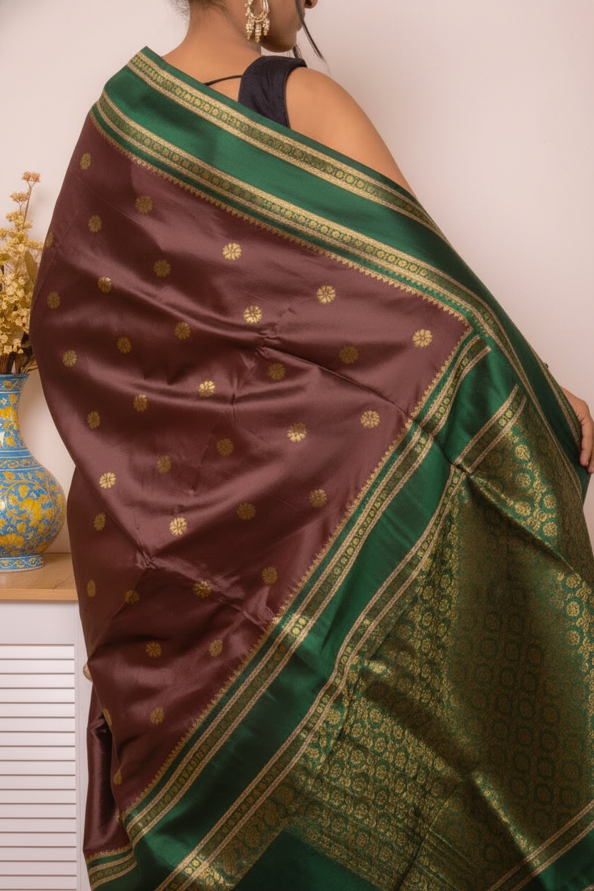 Rose-Lilac Paithani Silk Saree with Red Zari Border — violet_green - 5