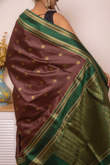Rose-Lilac Paithani Silk Saree with Red Zari Border — violet_green - 5
