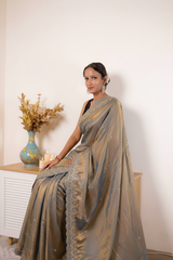 Pink-Copper Crush Tissue Silk Saree with Embroidered Border — blue_gold - 7