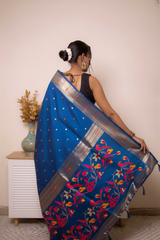 Sage Green Paithani Silk Saree with Gold Zari Pallu — aegean - 7