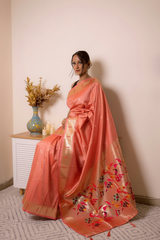 Sage Green Paithani Silk Saree with Gold Zari Pallu — aegean - 8