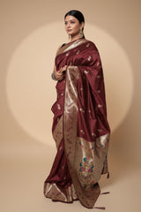 Maroon Paithani Silk Saree With Multicolor Zari Pallu (VS-ZFY355)