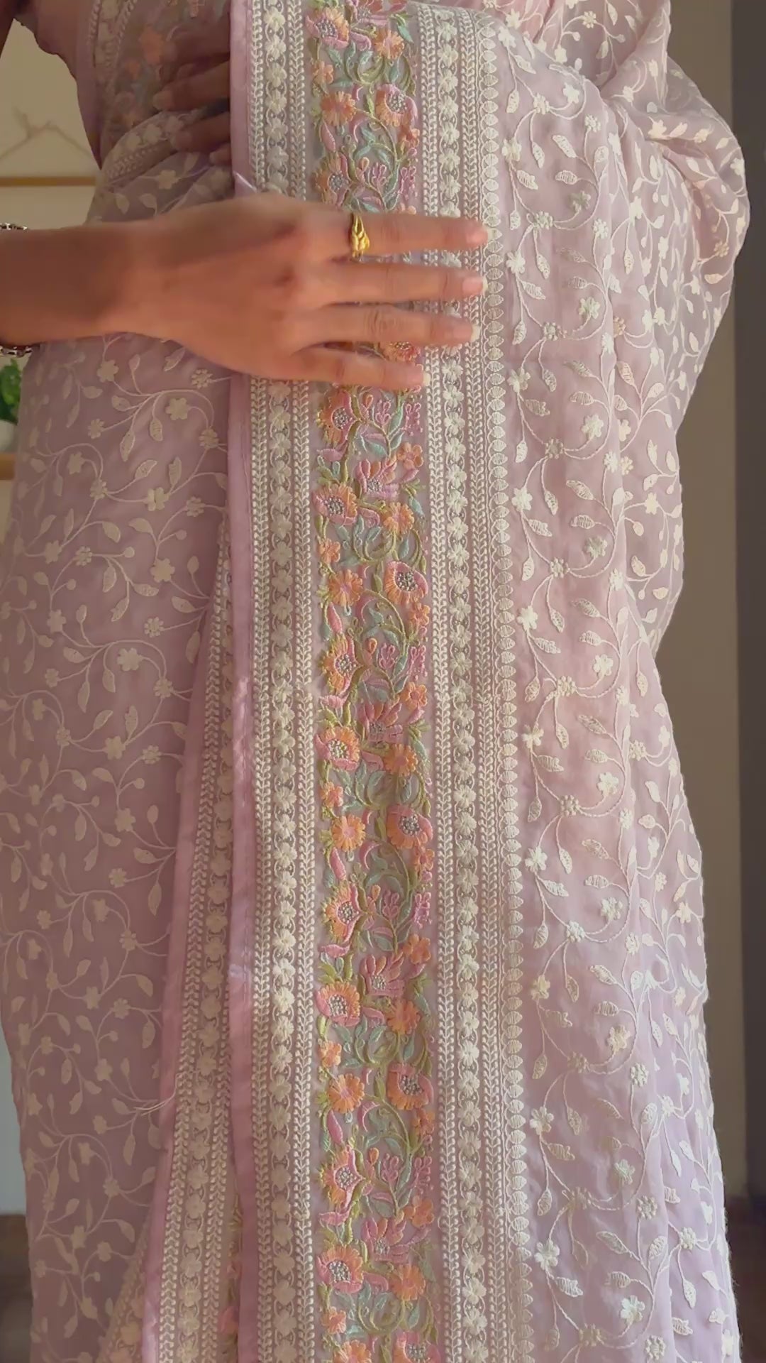 Lucknawi Chikankari Georgette Saree in Lilac