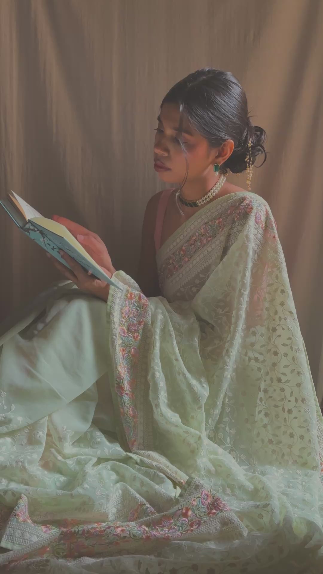 Lucknawi Chikankari Georgette Saree in Mint Green