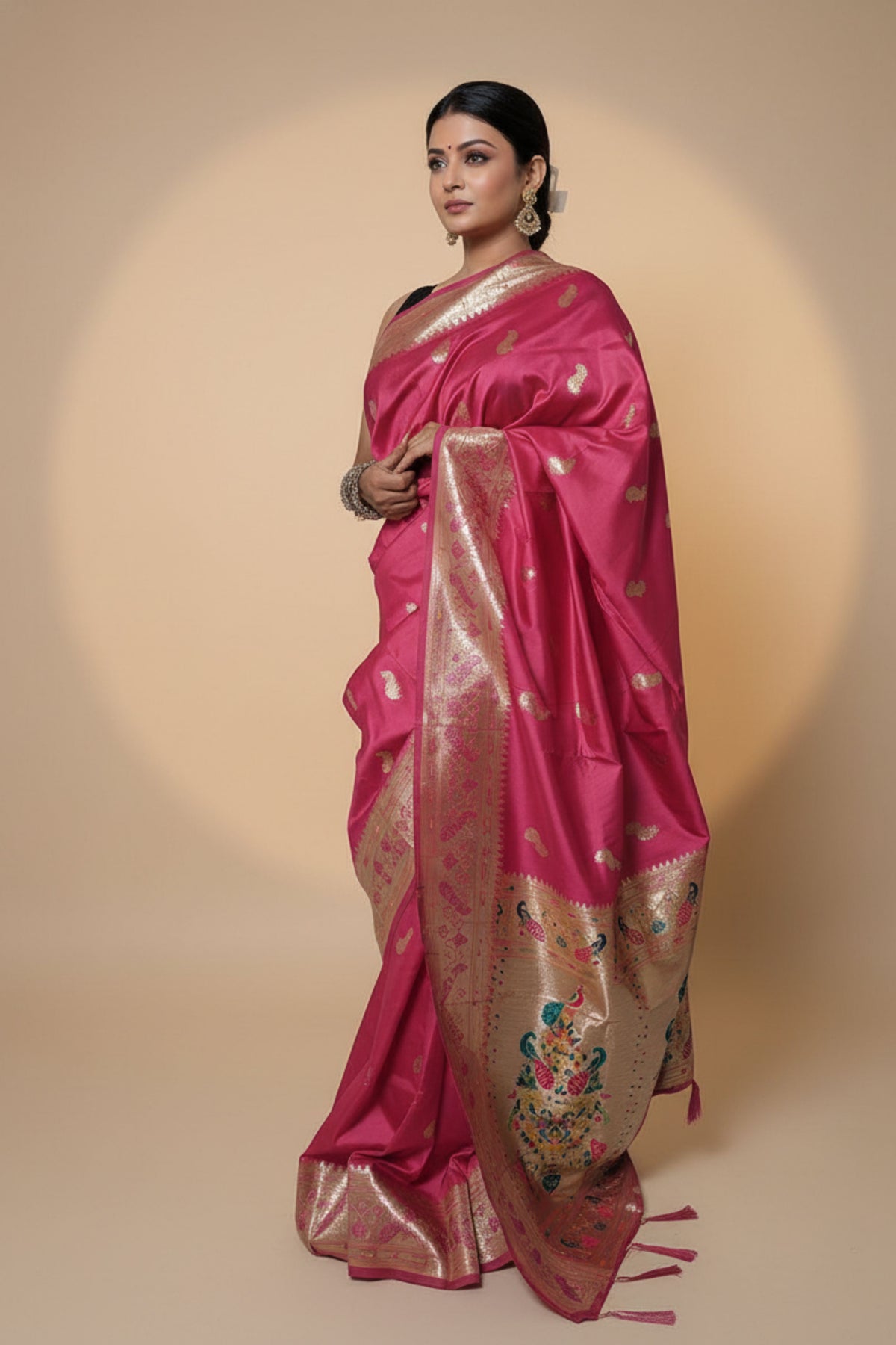 Rani Pink Paithani Silk Saree With Multicolor Zari Pallu (VS-ZFY355)