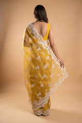 Mustard Lucknowi Chikankari Tissue Silk Saree