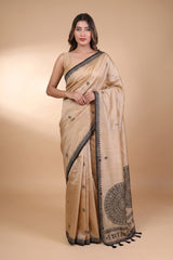 Elegant Worli Art Tussar Silk Saree in Black