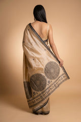 Elegant Worli Art Tussar Silk Saree in Black